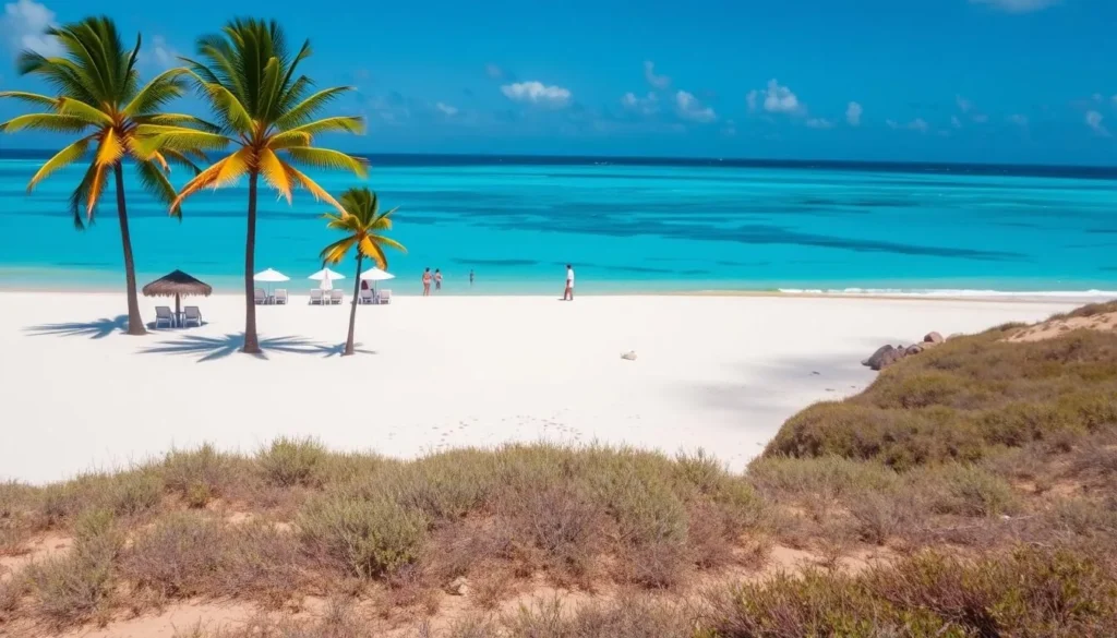 Arashi Beach in Noord, Aruba with white sand and turquoise waters