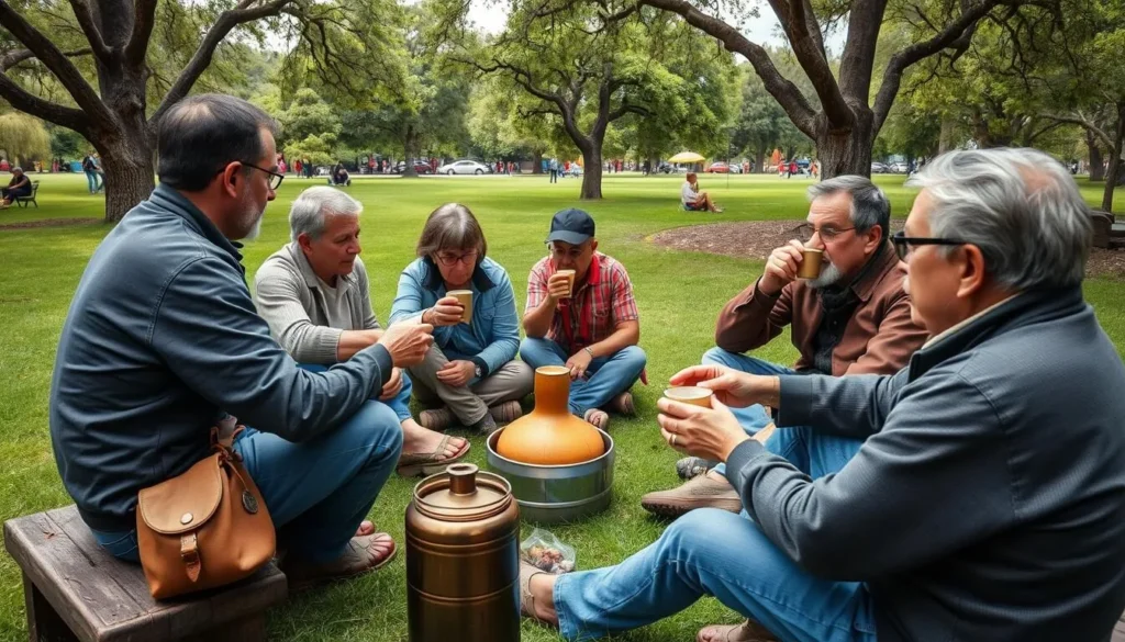 Argentines sharing traditional mate tea in Mendoza park - Mendoza Argentina things to do