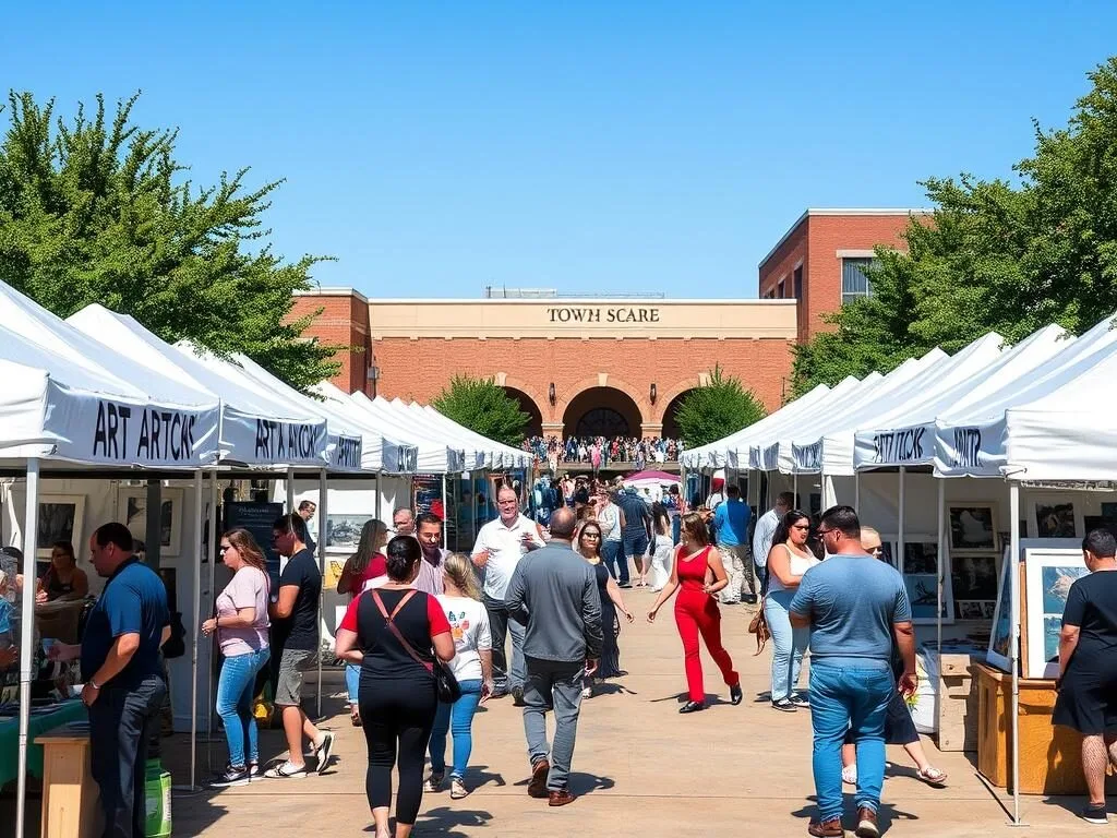 Art in the Square festival in Southlake with artist booths and visitors browsing artwork Art in the Square festival in Southlake with artist booths and visitors browsing artwork