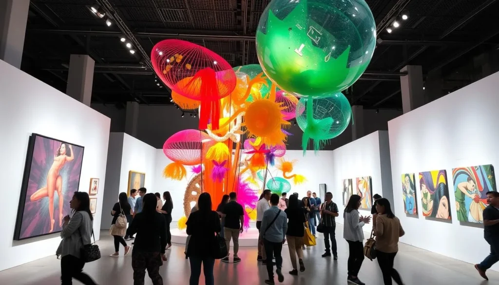 Art installation at Surabaya Contemporary Art Festival with visitors interacting with exhibits