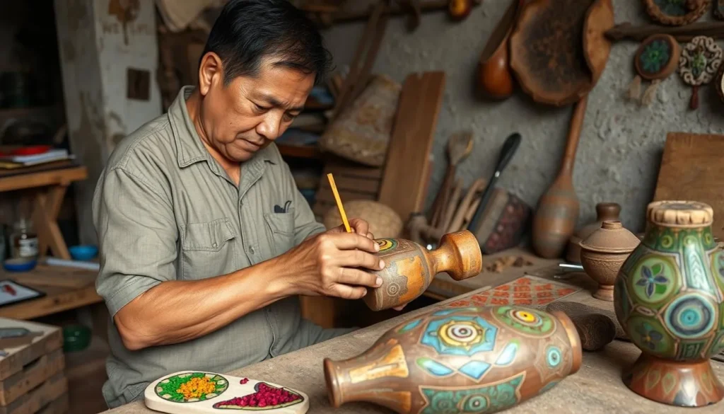 Artisan creating Barniz de Pasto crafts in Pasto Colombia