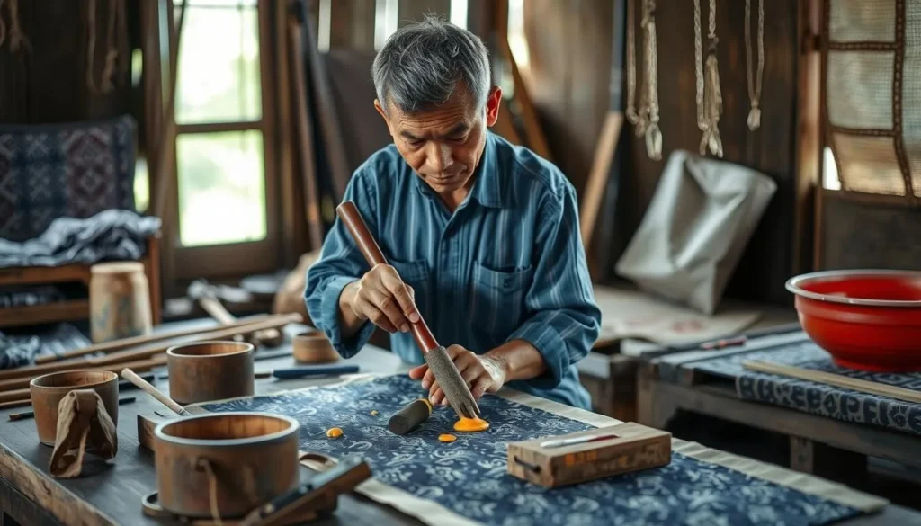 Artisan demonstrating traditional batik-making process at Kampung Batik Laweyan