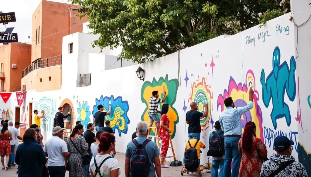 Artists painting murals during Asilah Arts Festival