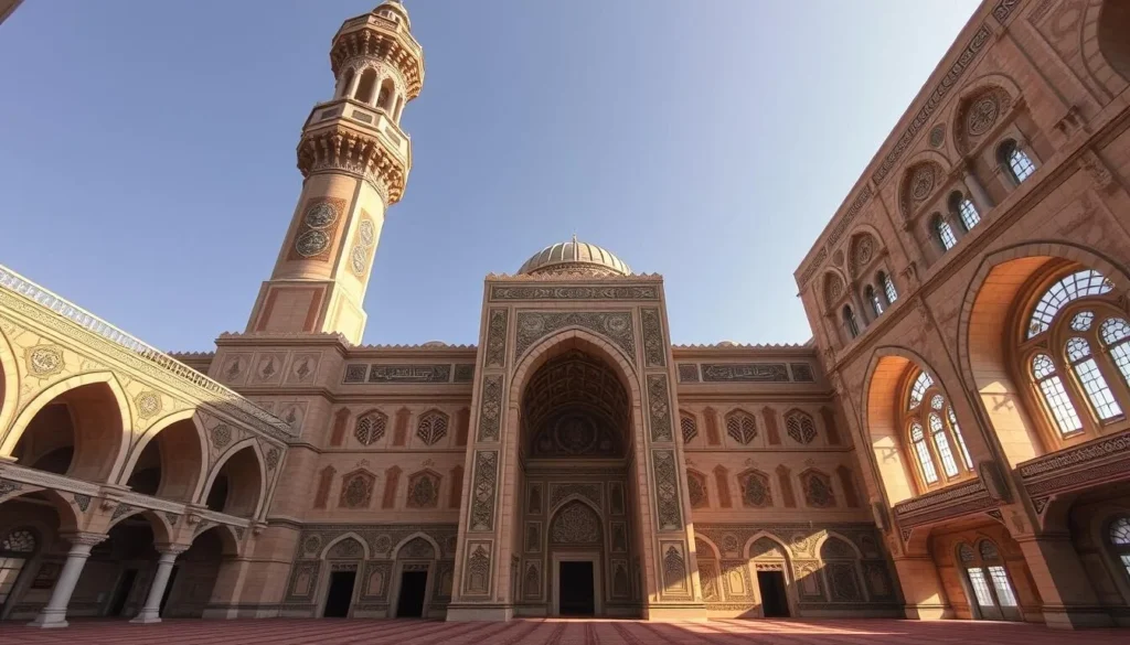 Ashrafiya Mosque in Taiz showing intricate Islamic architecture and decorative elements