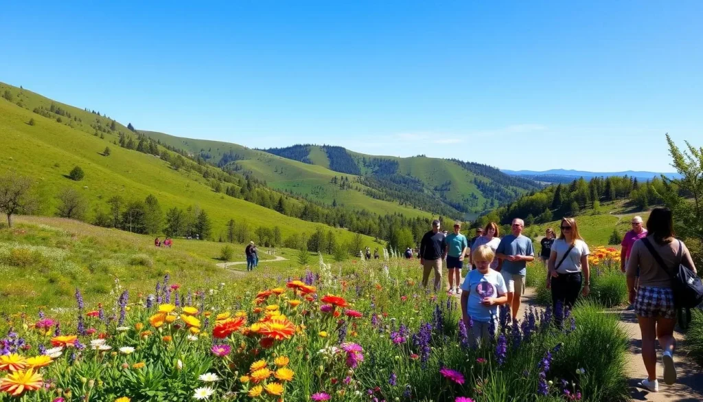 Auburn State Recreation Area in spring with wildflowers and green hillsides