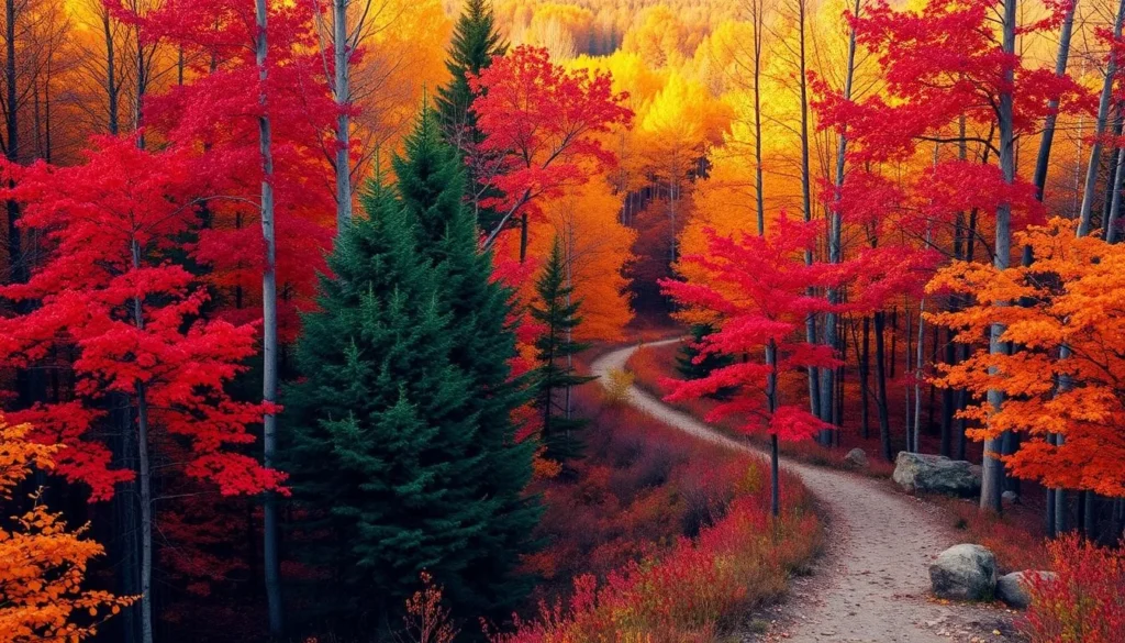 Autumn colors in Chavash Varmane National Park with golden and red foliage
