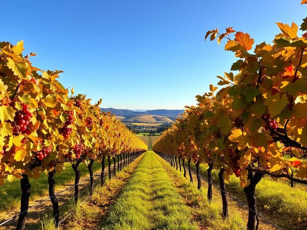 Autumn vineyard in McLaren Vale with golden and red foliage, showcasing the best season for McLaren Vale South Australia things to do