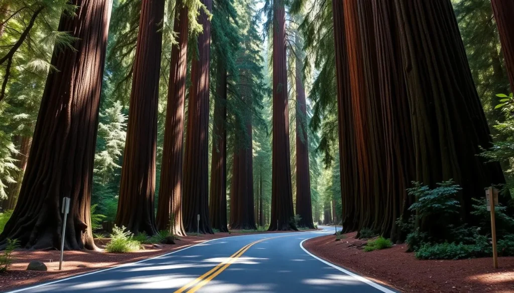 Avenue of the Giants redwood forest near Benbow State Recreation Area Avenue of the Giants redwood forest near Benbow State Recreation Area
