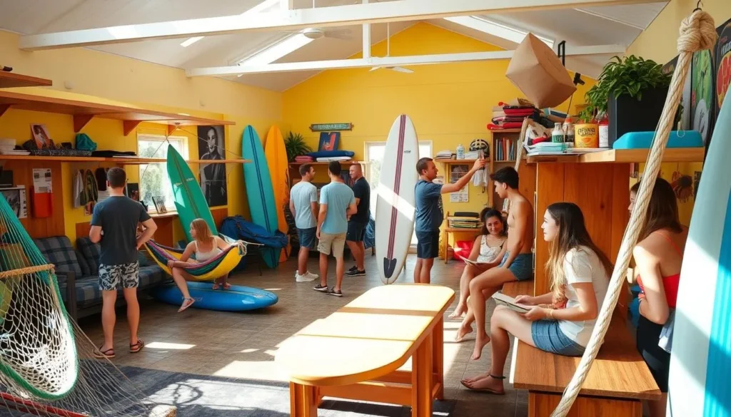Backpacker hostel with communal area in Byron Bay, budget option during best months to visit