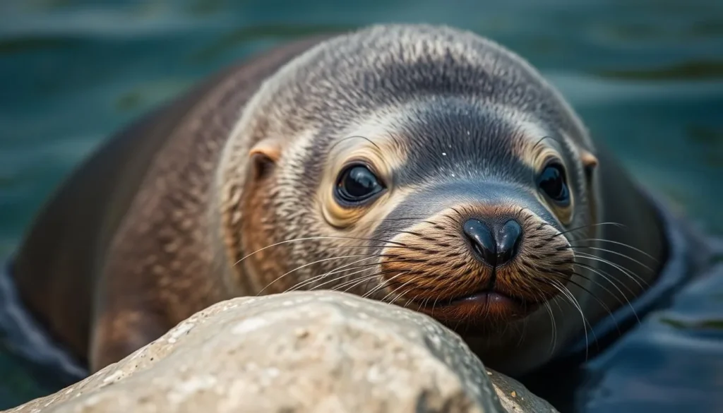 Baikal seal (nerpa) resting on a rock at Lake Donjon Baikal seal (nerpa) resting on a rock at Lake Donjon