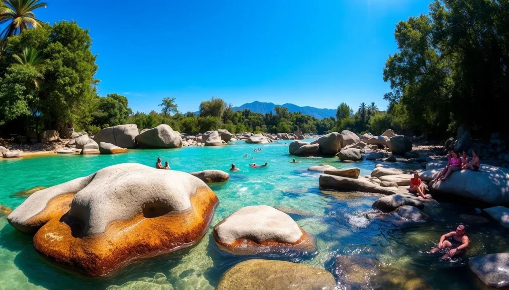 Balneario Hurtado natural swimming pool in the Guatapurí River with crystal clear water and rock formations