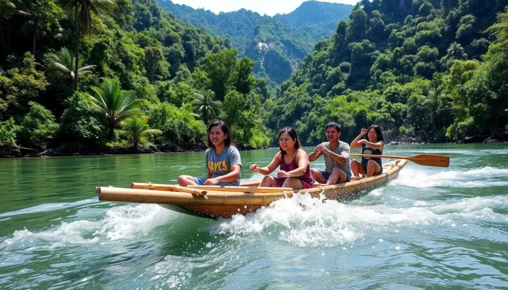 Bamboo rafting adventure in the Loksado Highland area of the Meratus Mountains