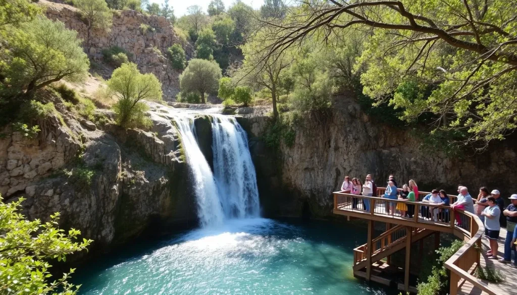 Banias Waterfall near Nimrod Fortress National Park, showing one of the popular nearby attractions in the Golan Heights region Banias Waterfall near Nimrod Fortress National Park, showing one of the popular nearby attractions in the Golan Heights region