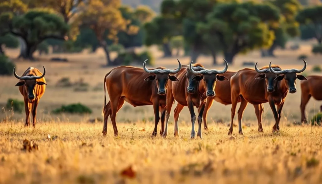 Banteng (wild cattle) grazing in Bekol Savannah of Baluran National Park