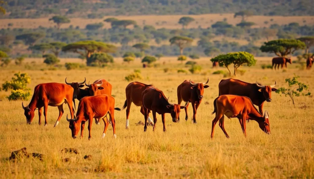 Banteng (wild cattle) grazing in Sadengan Savannah at Alas Purwo National Park