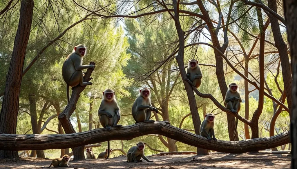 Barbary macaques in the cedar forest of Azrou, Morocco