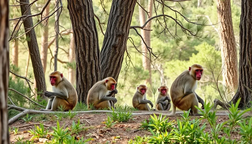 Barbary macaques in the cedar forests of Ifrane National Park, Morocco