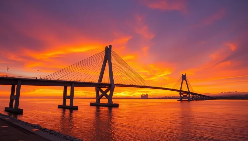 Barelang Bridge in Batam, Indonesia at sunset