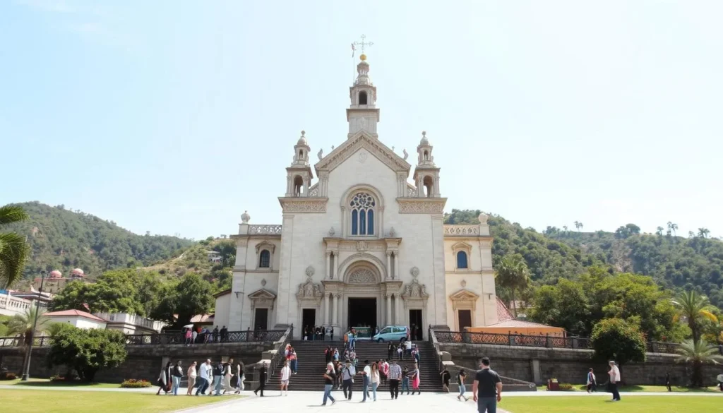 Basilica of Guadalupe near El Tepeyac National Park with visitors