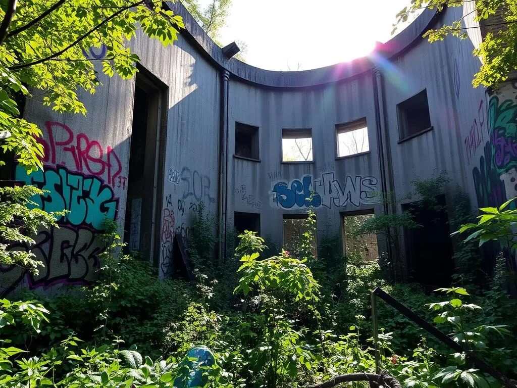 Battery Steele concrete fortifications on Peaks Island with graffiti art Battery Steele concrete fortifications on Peaks Island with graffiti art