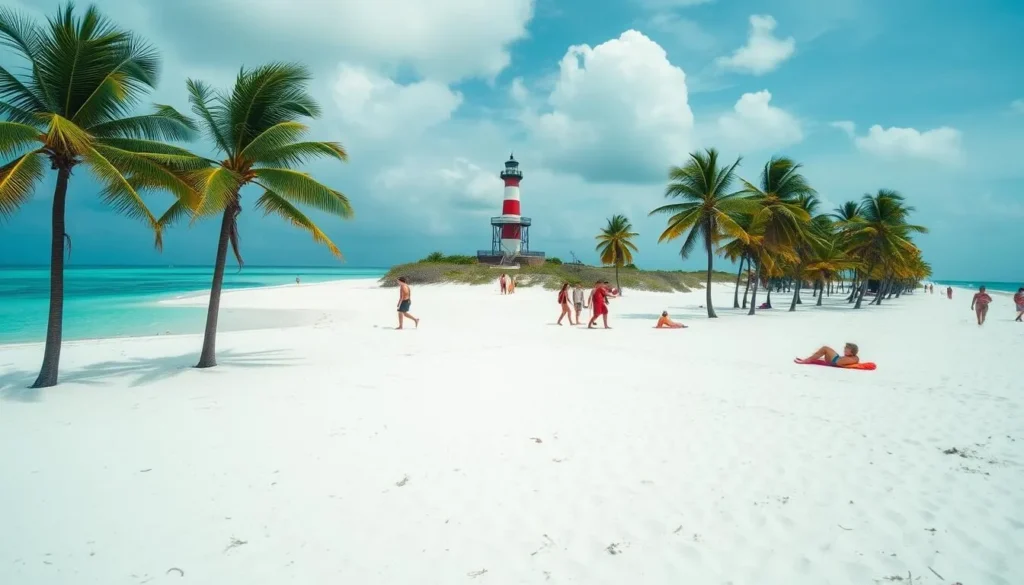 Beach at Bill Baggs Cape Florida State Park with lighthouse in background