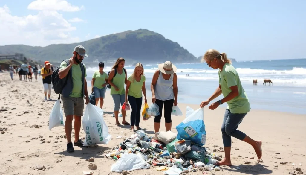 Beach cleanup volunteer activity in Morro de Sao Paulo
