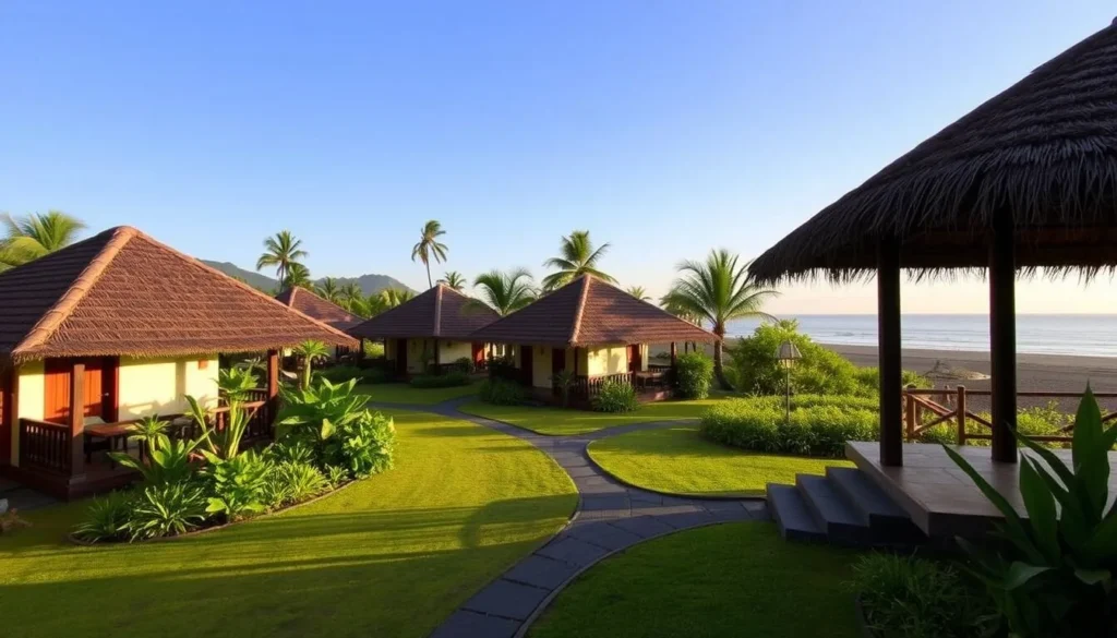 Beachfront accommodation in Lovina with traditional Balinese architecture and black sand beach views