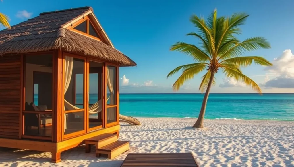 Beachfront cabana at Blackbird Caye Resort with hammock and ocean view Beachfront cabana at Blackbird Caye Resort with hammock and ocean view
