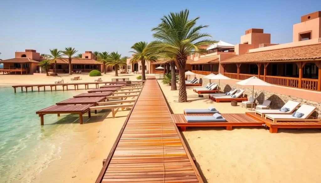 Beachfront eco-lodge in Dakhla with traditional Moroccan architecture and views of the lagoon