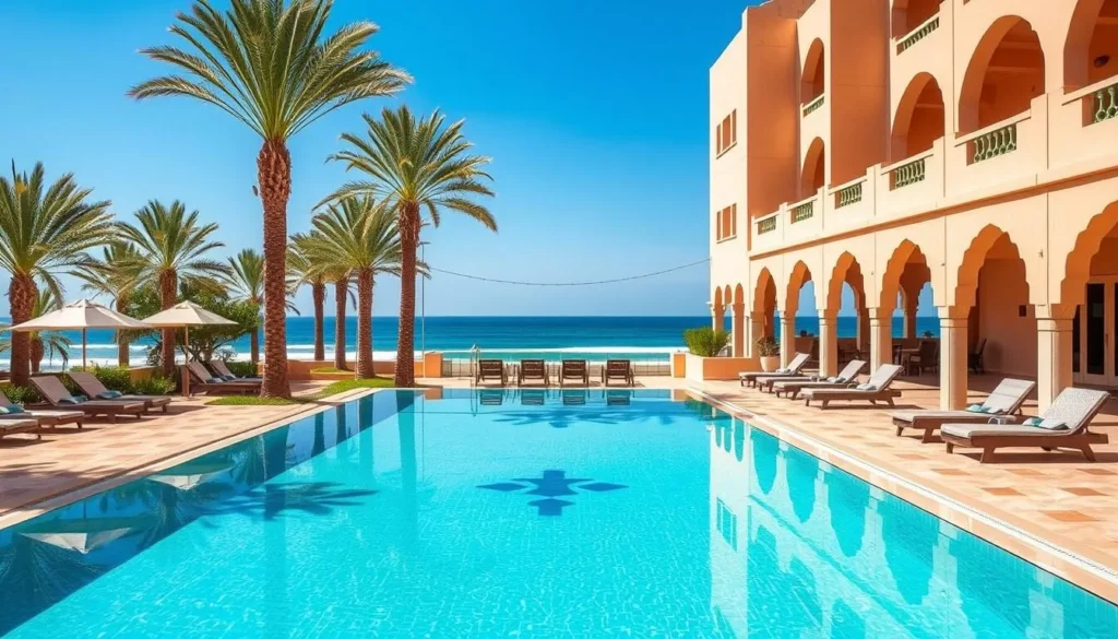 Beachfront hotel in Bouznika with swimming pool and ocean view