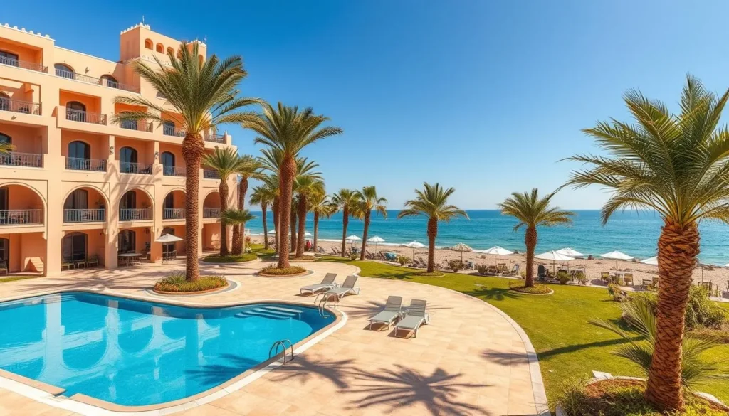 Beachfront hotel in Mohammedia with traditional Moroccan architectural elements