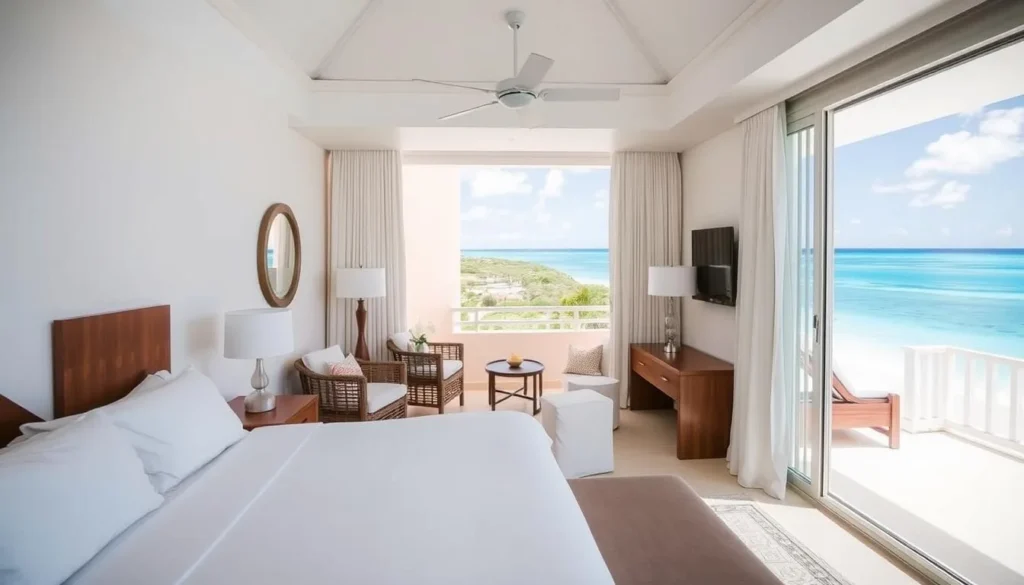 Beachfront hotel room with view of Sandy Ground Bay