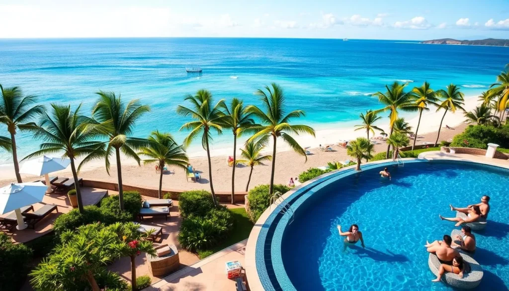 Beachfront hotel with swimming pool overlooking one of Huatulco's beautiful bays