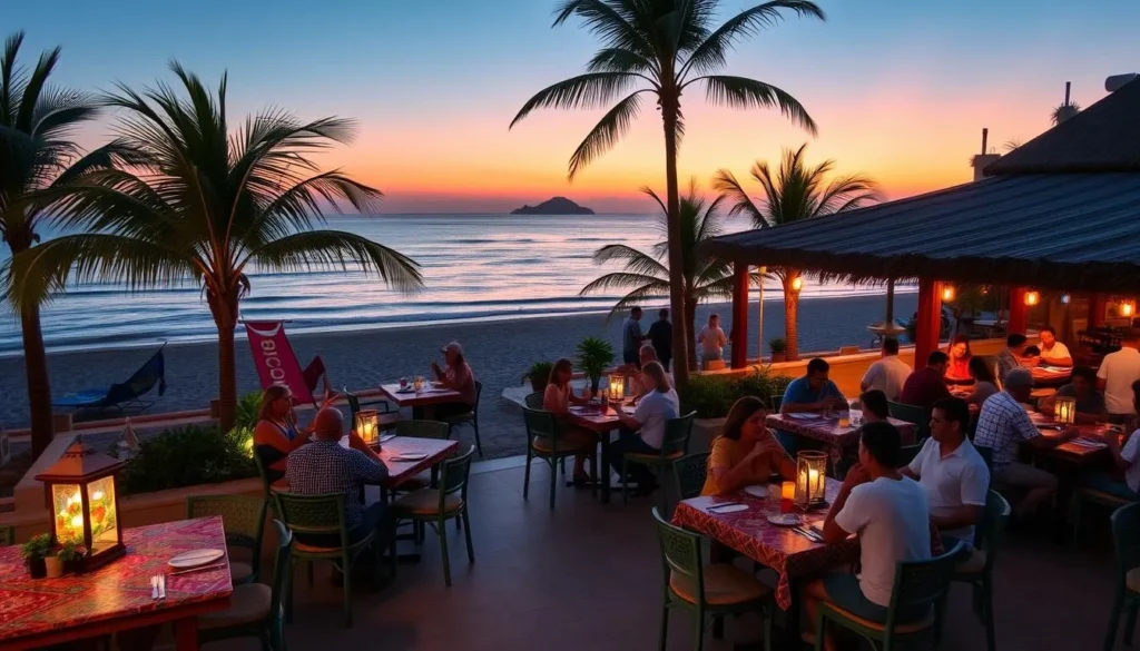 Beachfront restaurant near Isla Cerralvo with sunset view