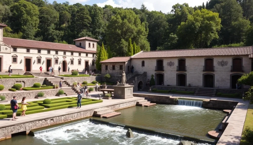 Beautiful landscape of Molino de Flores Nezahualcoyotl National Park in Texcoco with historic buildings and natural scenery