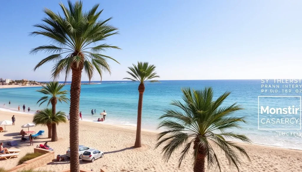 Beautiful sandy beach in Monastir with crystal clear turquoise water