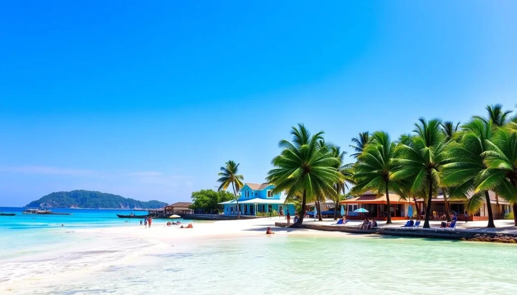 Beautiful sunny beach day at Spratt Bight Beach in San Andres Island Colombia