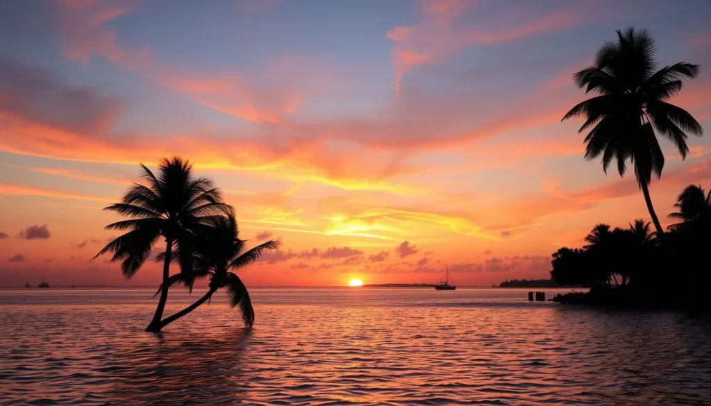 Beautiful sunset over the water at Big Coppitt Key, Florida
