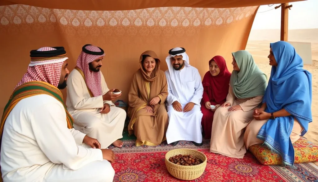 Bedouin family welcoming tourists in Wahiba Sands, Oman