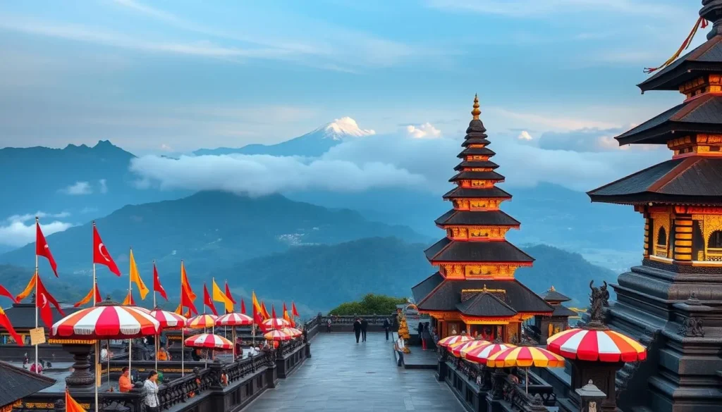 Besakih Mother Temple decorated for a major ceremony during Bali Island festivals Indonesia Besakih Mother Temple decorated for a major ceremony during Bali Island festivals Indonesia
