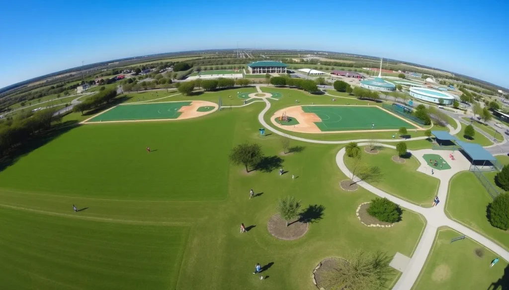 Bicentennial Park in Southlake with sports fields, playground, and walking paths Bicentennial Park in Southlake with sports fields, playground, and walking paths