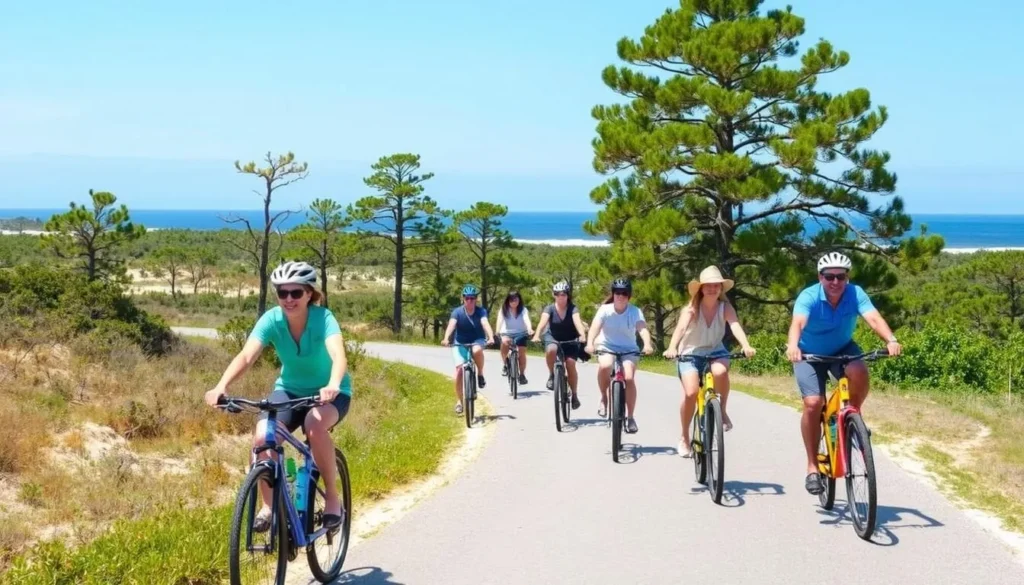 Bicyclists riding along the paved paths at St. George Island State Park Bicyclists riding along the paved paths at St. George Island State Park