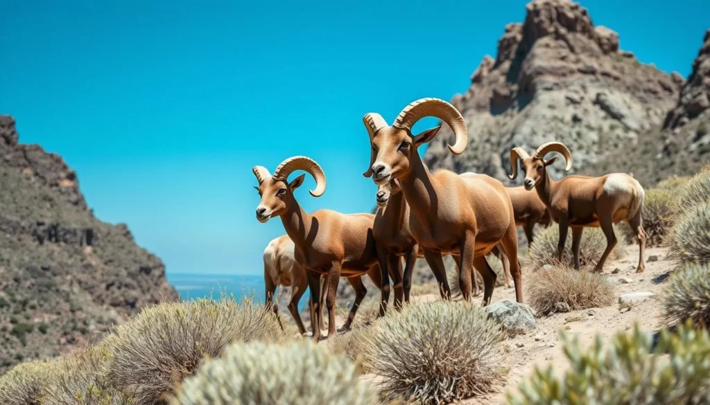 Bighorn sheep on the mountain slopes of Isla Tiburon