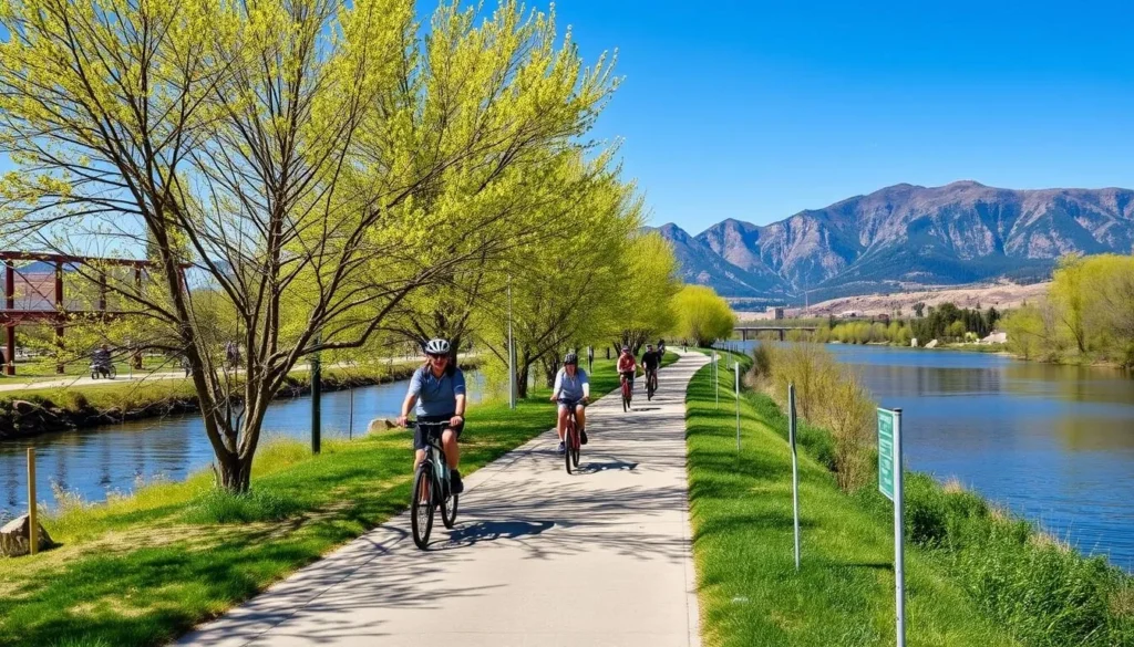 Biking along the Arkansas River Trail in Pueblo during spring Biking along the Arkansas River Trail in Pueblo during spring