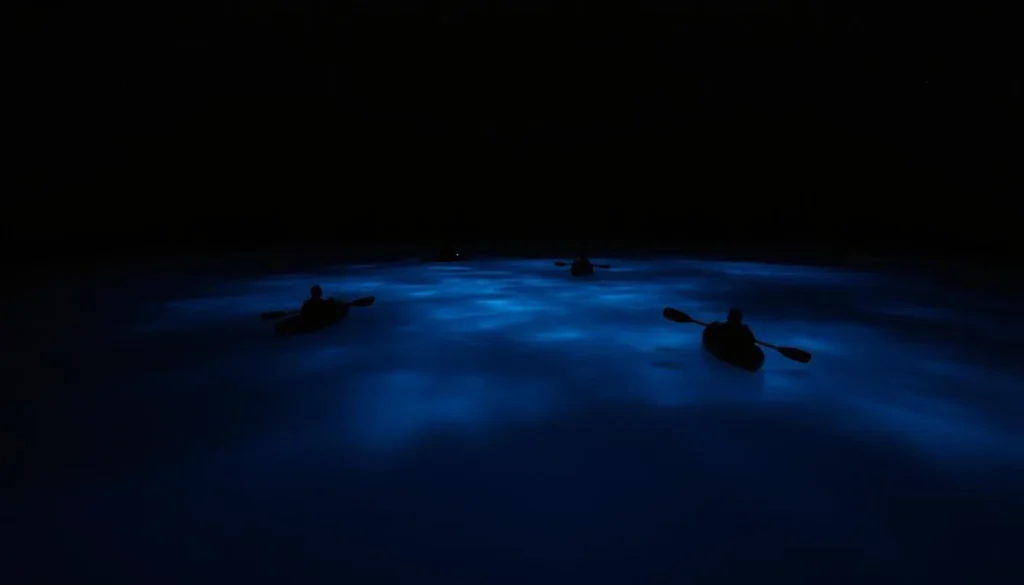 Bioluminescent Bay in Fajardo, Puerto Rico glowing at night Bioluminescent Bay in Fajardo, Puerto Rico glowing at night