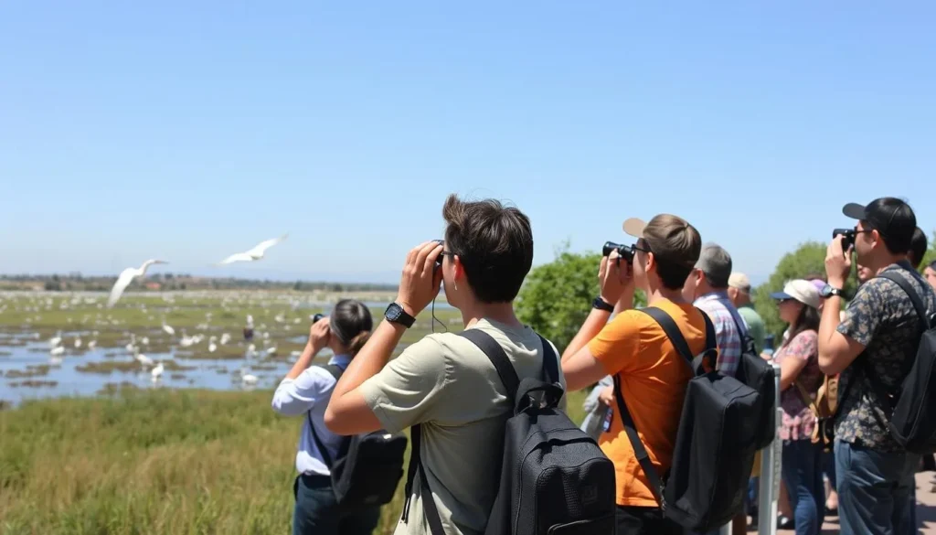 Bird watching at Rio de Los Angeles State Park with great egrets visible