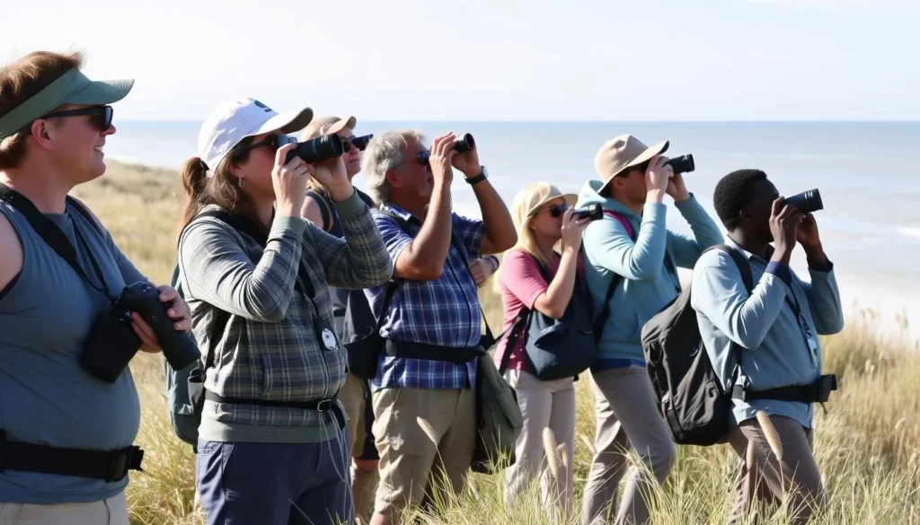 Birdwatchers observing shore birds at St. George Island State Park Birdwatchers observing shore birds at St. George Island State Park
