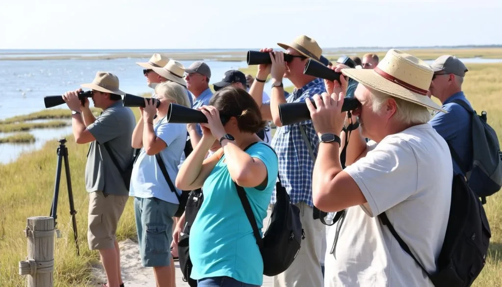 Birdwatching at Bald Point State Park Florida with spotting scope and diverse birds