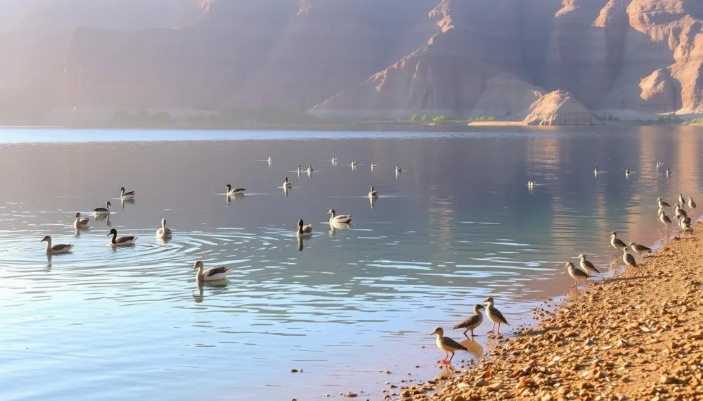 Birdwatching at Lake Meredith with various waterfowl visible on the lake