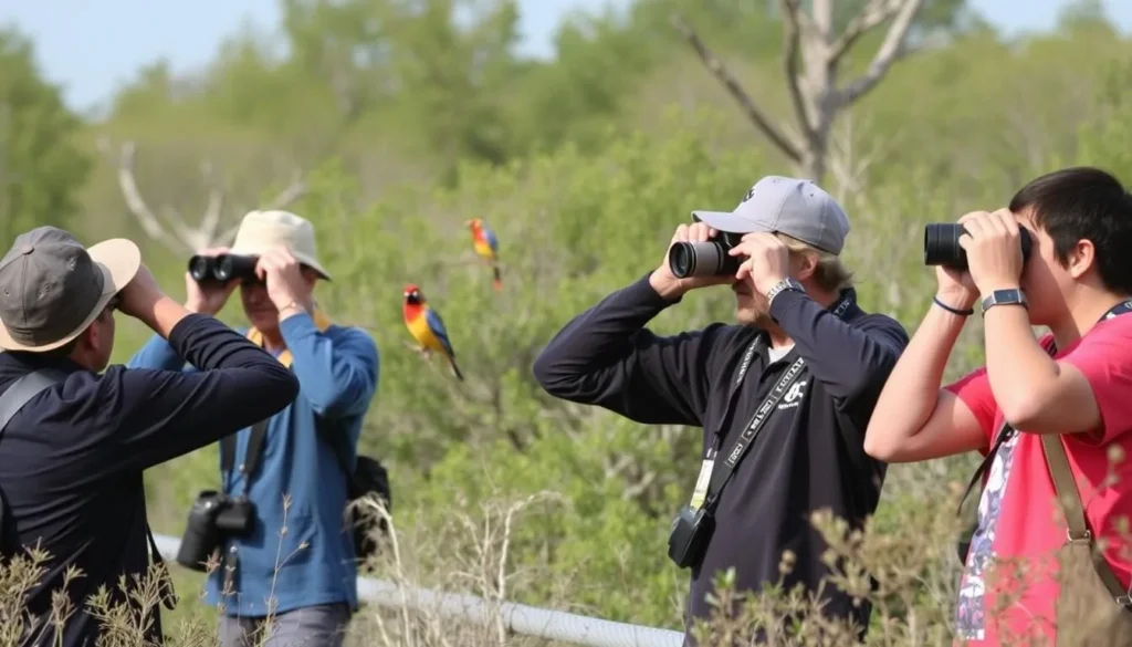 Birdwatching at a nearby wildlife refuge showing diverse bird species Birdwatching at a nearby wildlife refuge showing diverse bird species